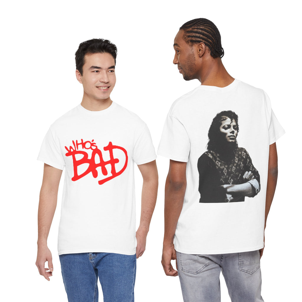 Who's Bad graffiti text Tee | Michael Jackson portrait back graphic tee