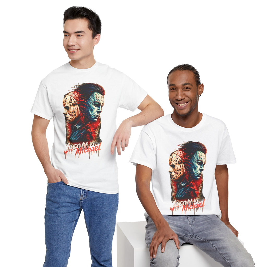 Horror Icons Split-Face Tee Jason & Michael Graphic