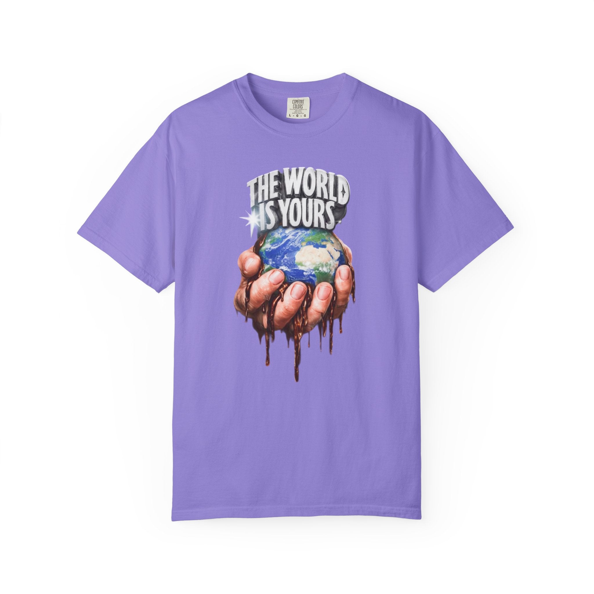 The World Is Yours hands holding earth T-Shirt | Dripping globe graphic