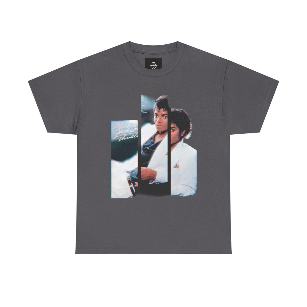 Michael Jackson Thriller Vintage Split-Photo Graphic Tee — Black Retro Portrait & Panther Back Design