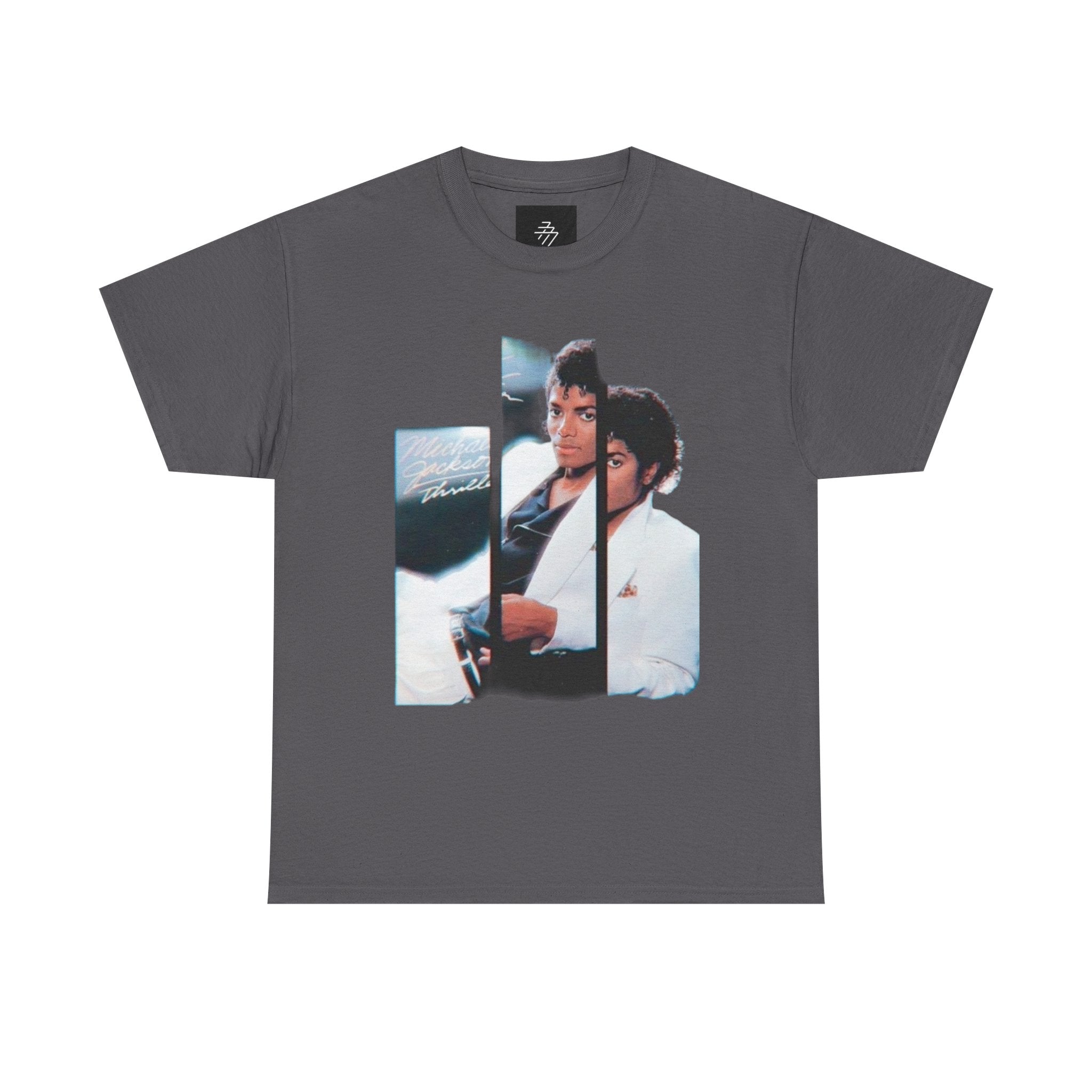 Michael Jackson Thriller Vintage Split-Photo Graphic Tee — Black Retro Portrait & Panther Back Design