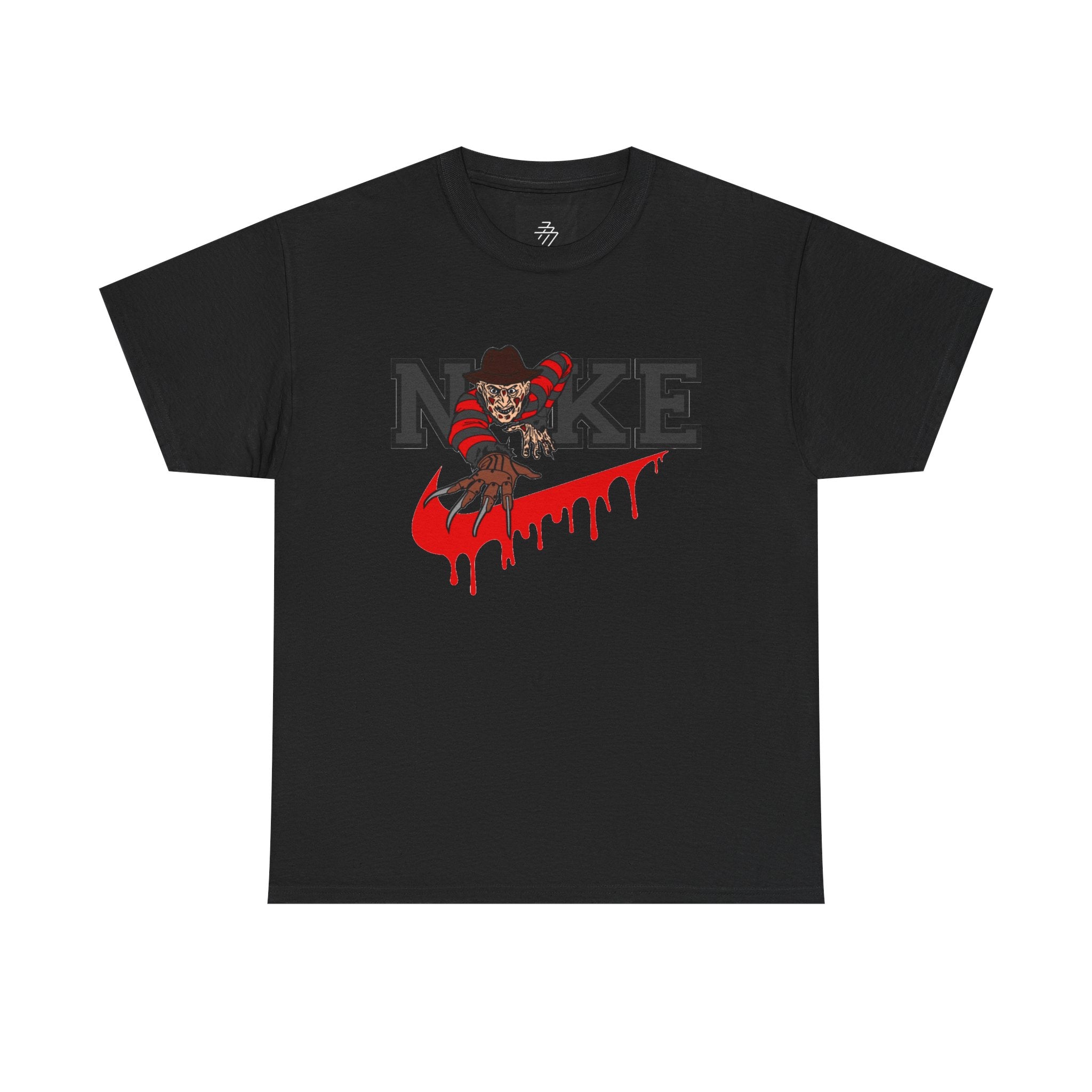 Horror-Inspired 'N@KE' Dripping Swoosh T-Shirt — Freddy Krueger Style Graphic Tee