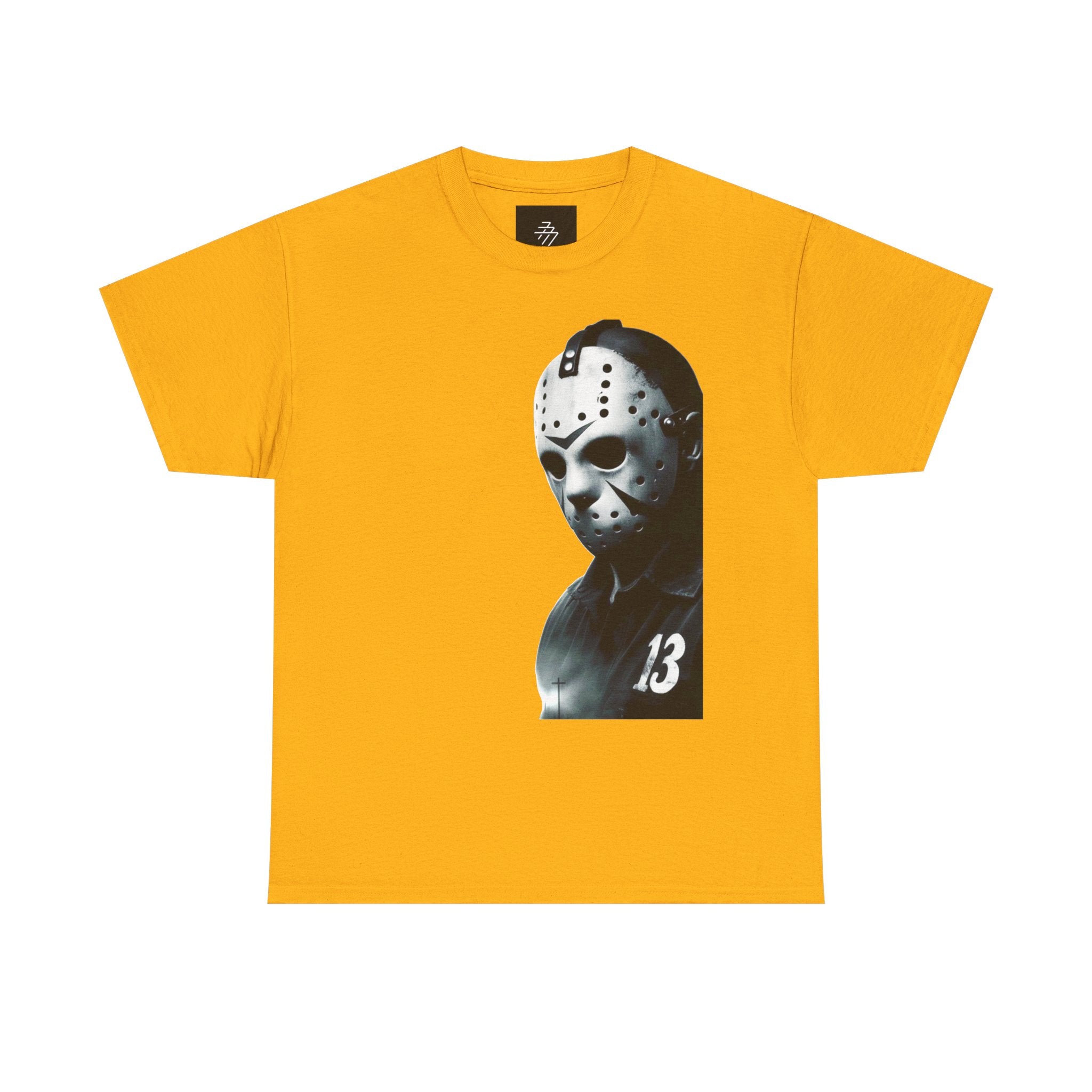 Horror Mask Graphic Tee — Jason '13' Slashed Vintage Horror Art T-Shirt