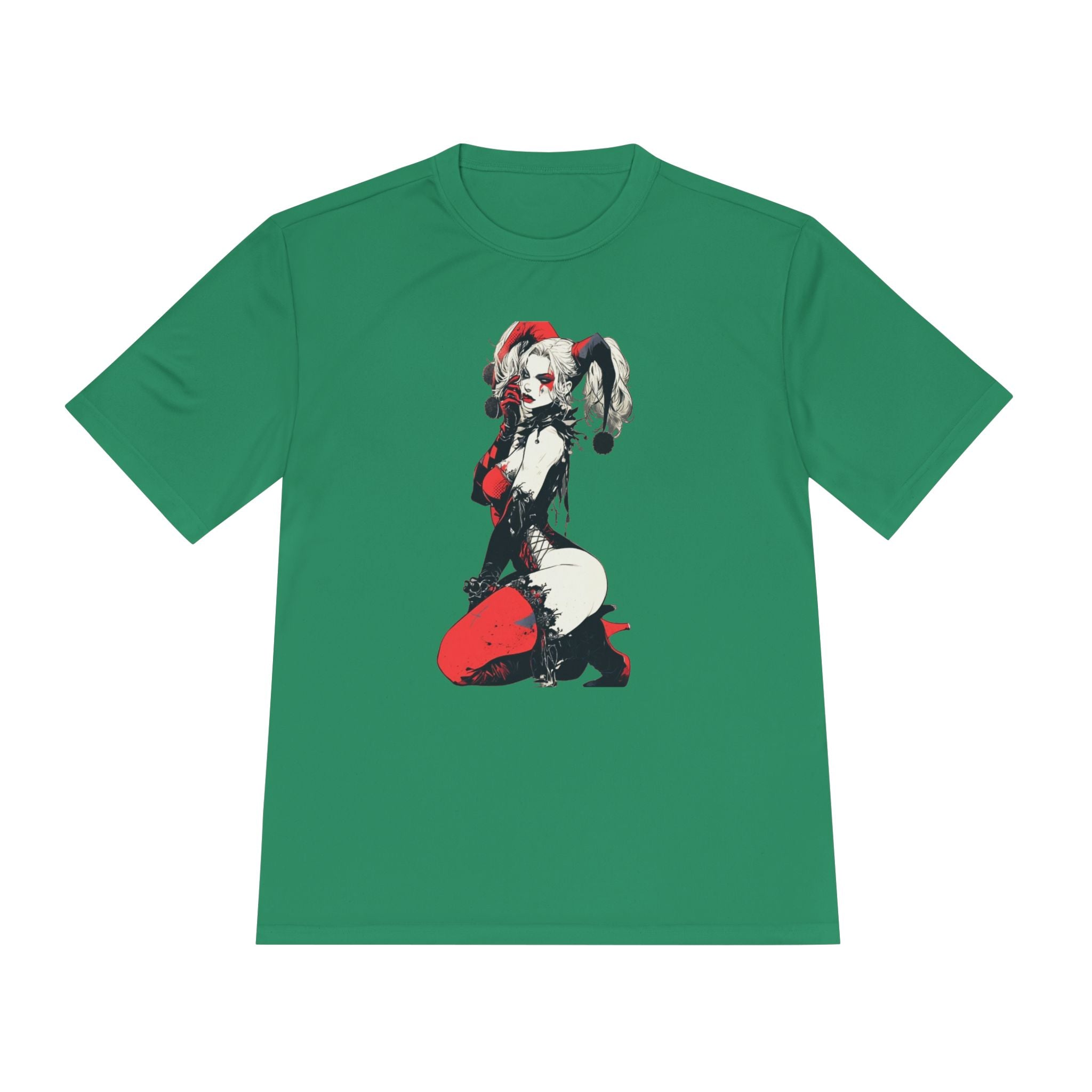 Harlequin Pinup Character Tee | Red Black Joker Girl Illustration