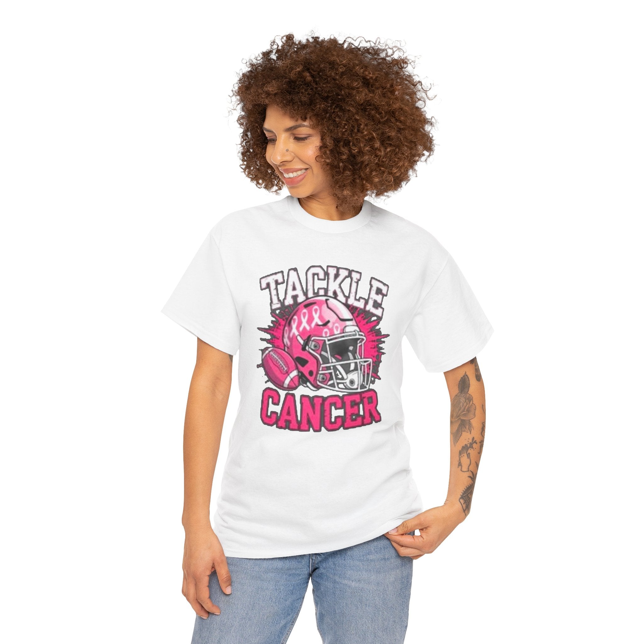 "Tackle Cancer" Pink Football Helmet Breast Cancer Awareness Tee