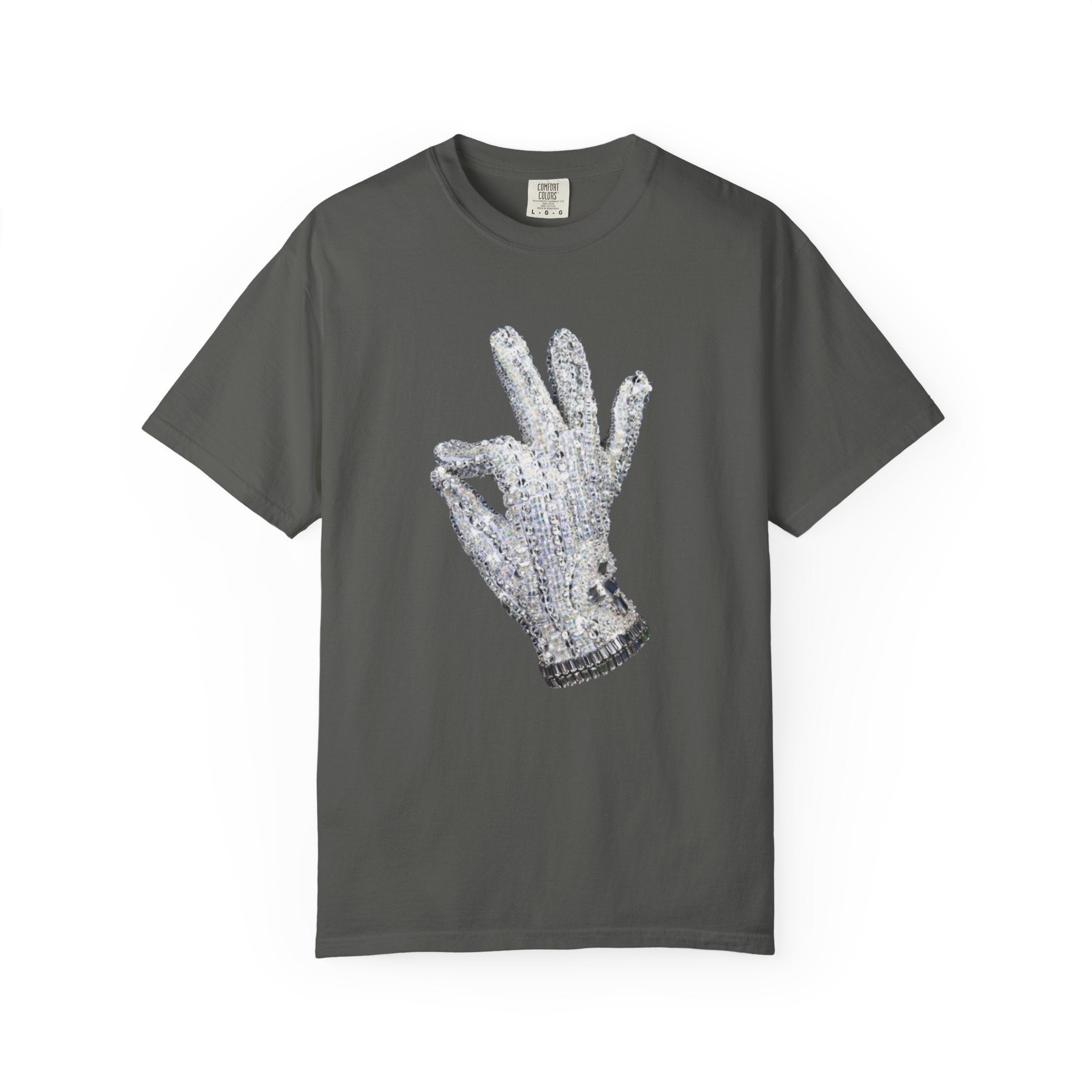 Sequined Glove Illustration T-Shirt | Signature Script Back
