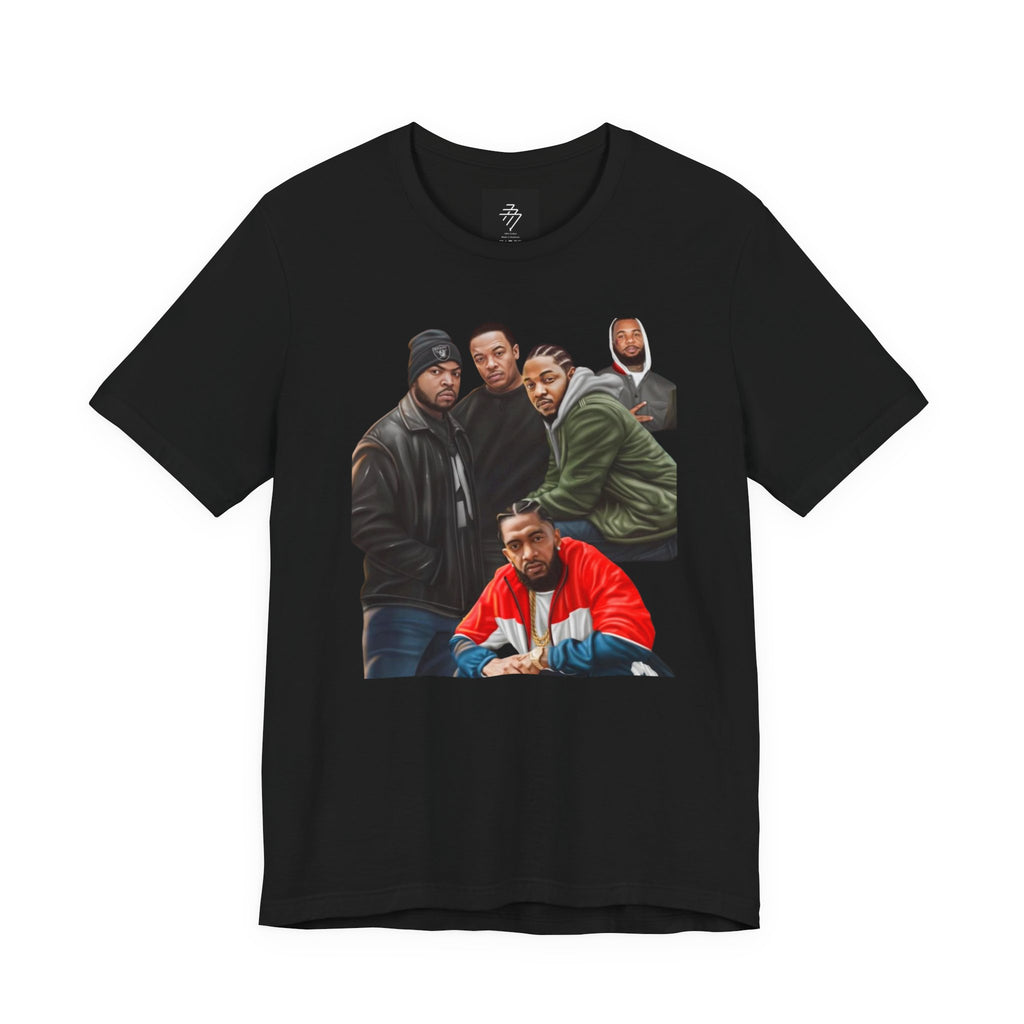 90s Hip Hop Group Illustration T-Shirt | LA Logo Back Print Tee