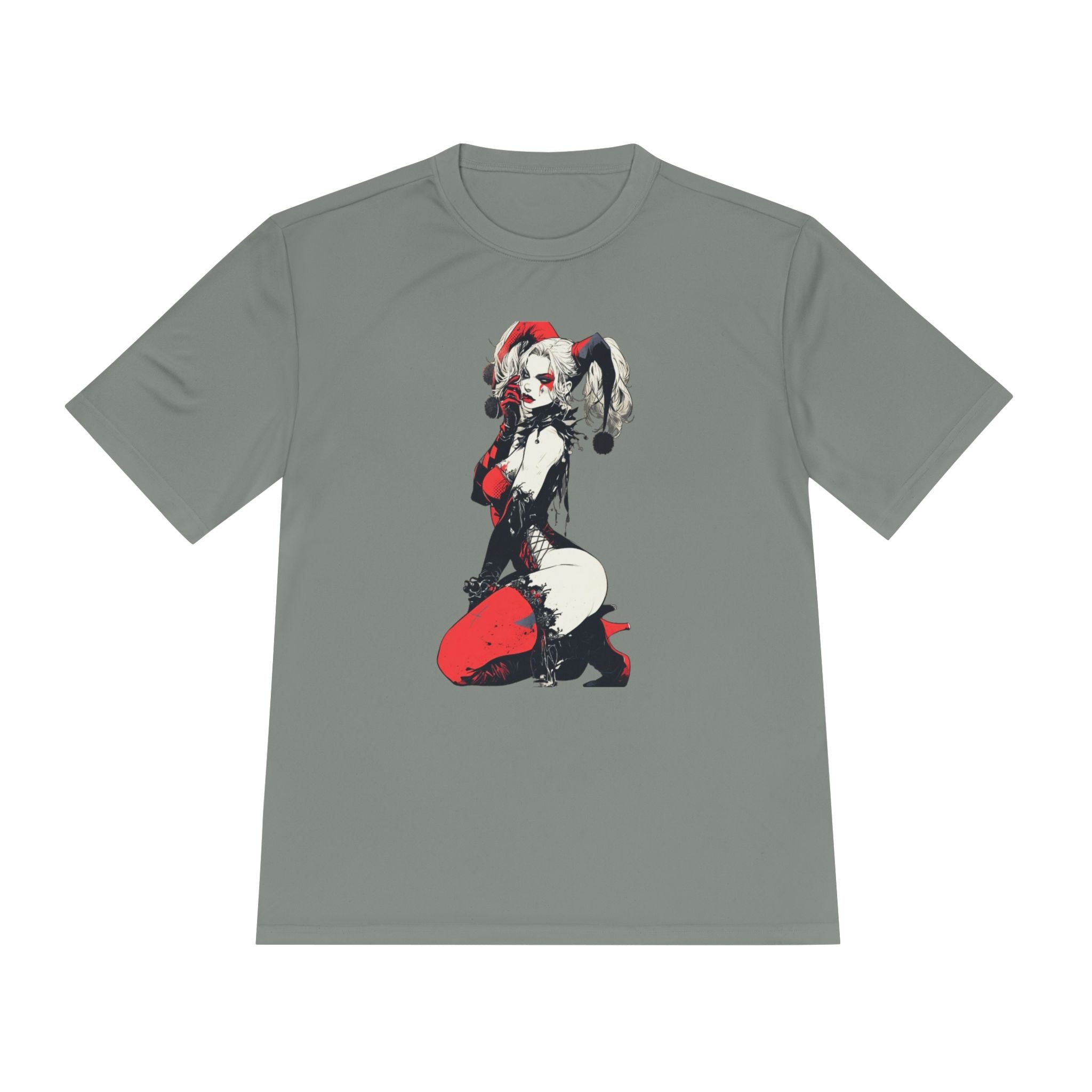 Harlequin Pinup Character Tee | Red Black Joker Girl Illustration