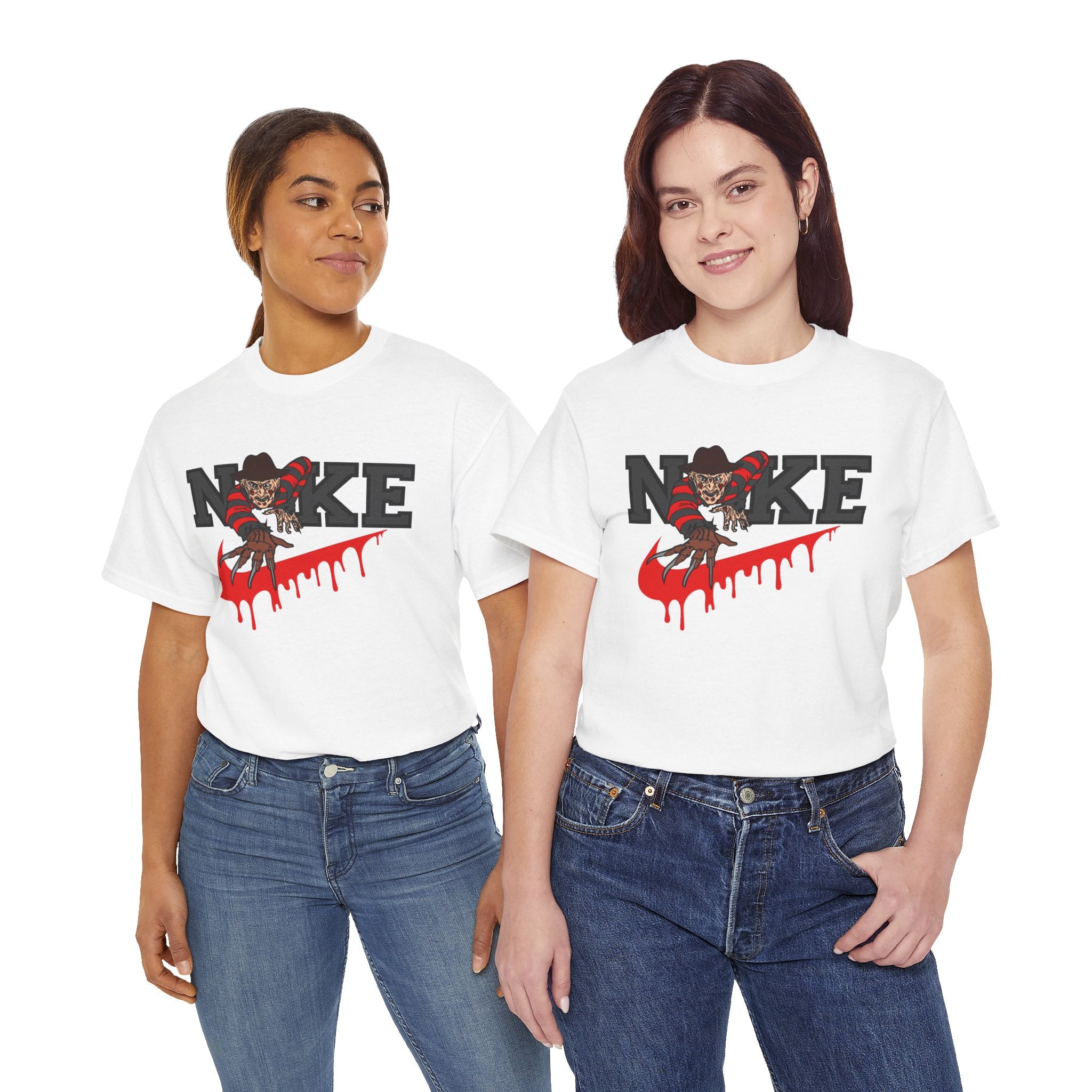 Horror-Inspired 'N@KE' Dripping Swoosh T-Shirt — Freddy Krueger Style Graphic Tee
