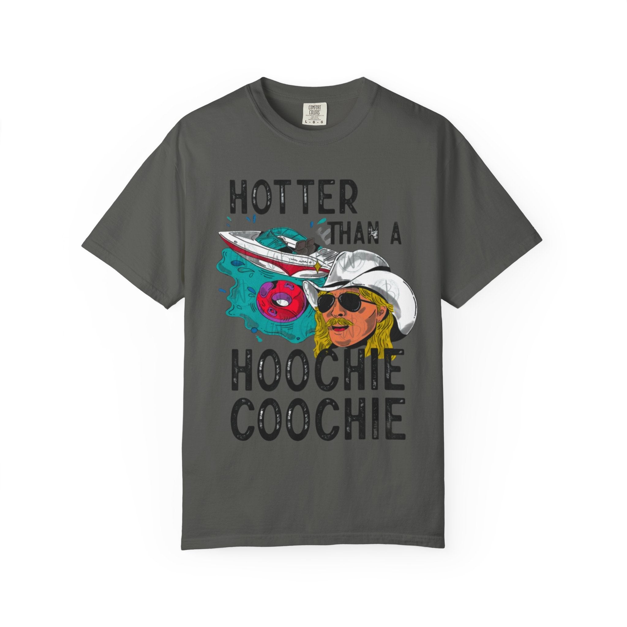 Hotter Than a Hoochie Coochie T-shirt | Retro Cowboy Illustration, Sunglasses & Roses