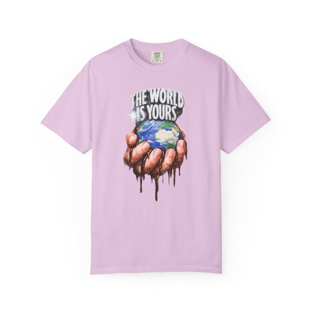 The World Is Yours hands holding earth T-Shirt | Dripping globe graphic