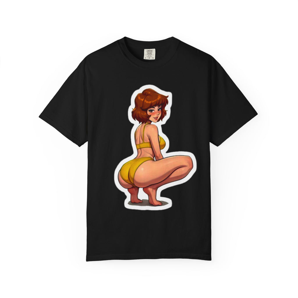 Pinup Girl Illustration T-shirt | Retro Bikini Squat Pose