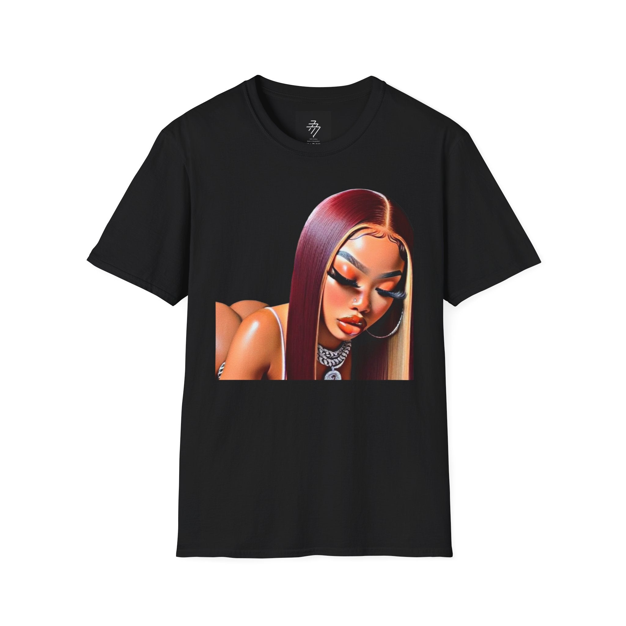 Stylized Black Woman Portrait T-Shirt | Digital Art, Bold Makeup