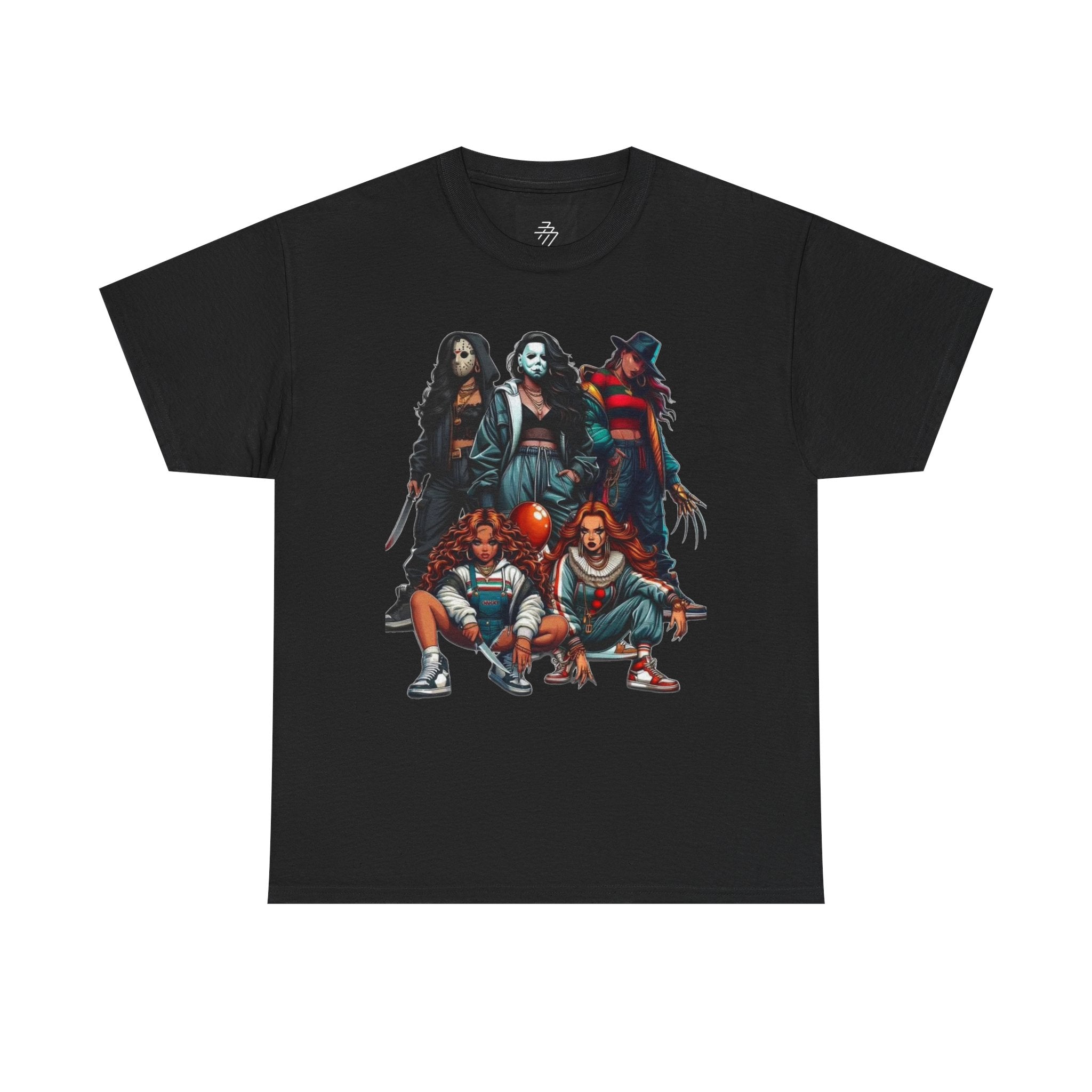 Horror Icons Squad Tee — Retro Slasher Movie Villains Graphic T-Shirt