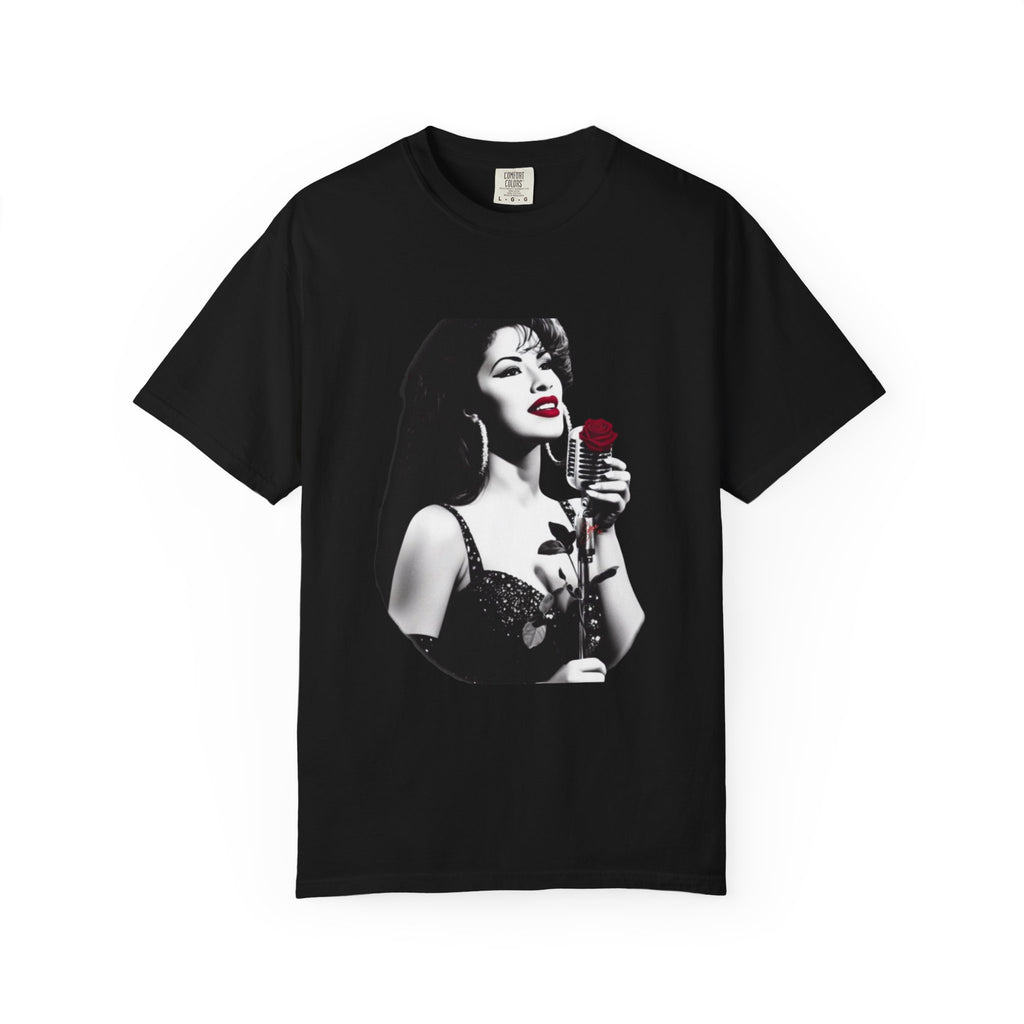 Vintage Pin-Up Singer with Rose T-shirt | Retro Music Art Tee
