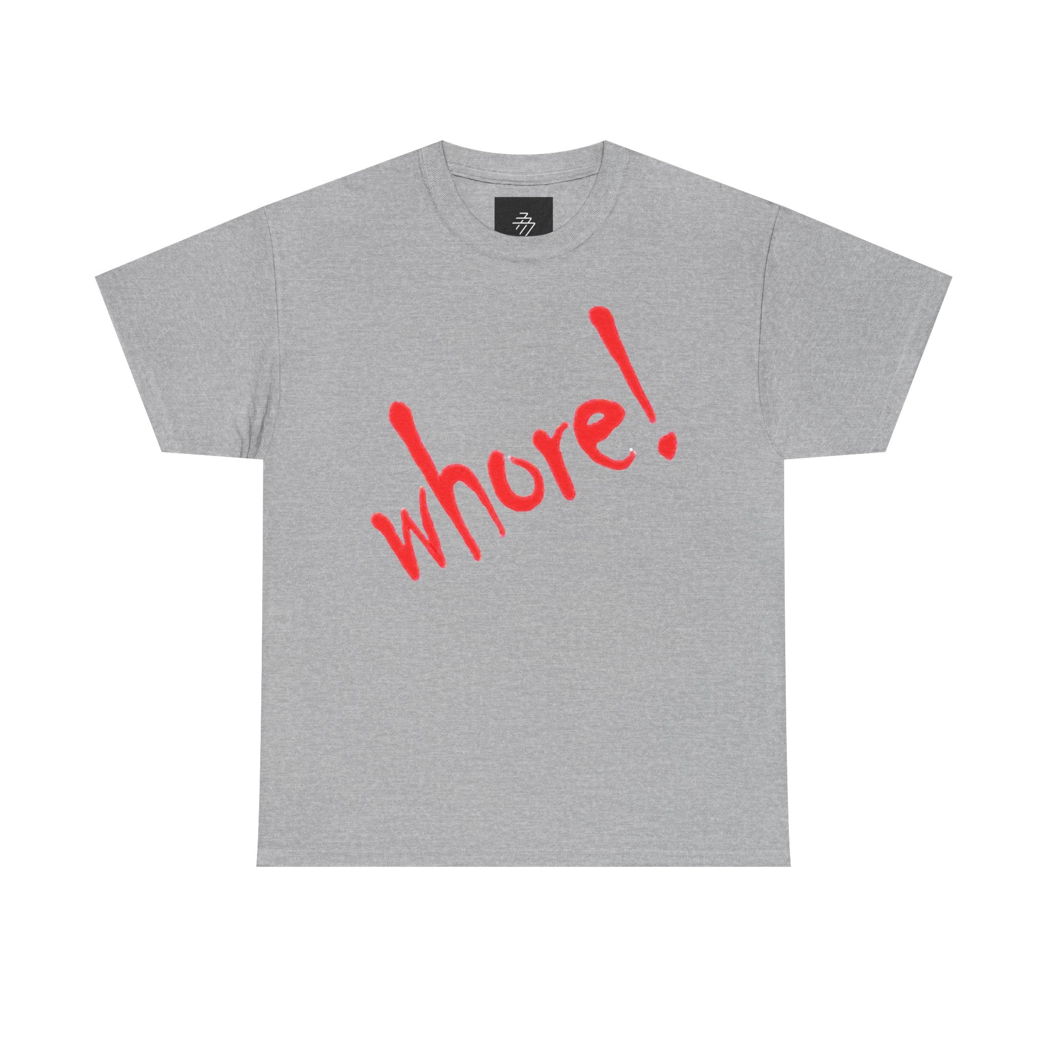 Graphic Tee — Bold Red "whore!" Script Shirt