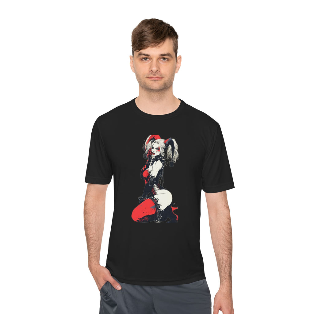 Harlequin Pinup Character Tee | Red Black Joker Girl Illustration