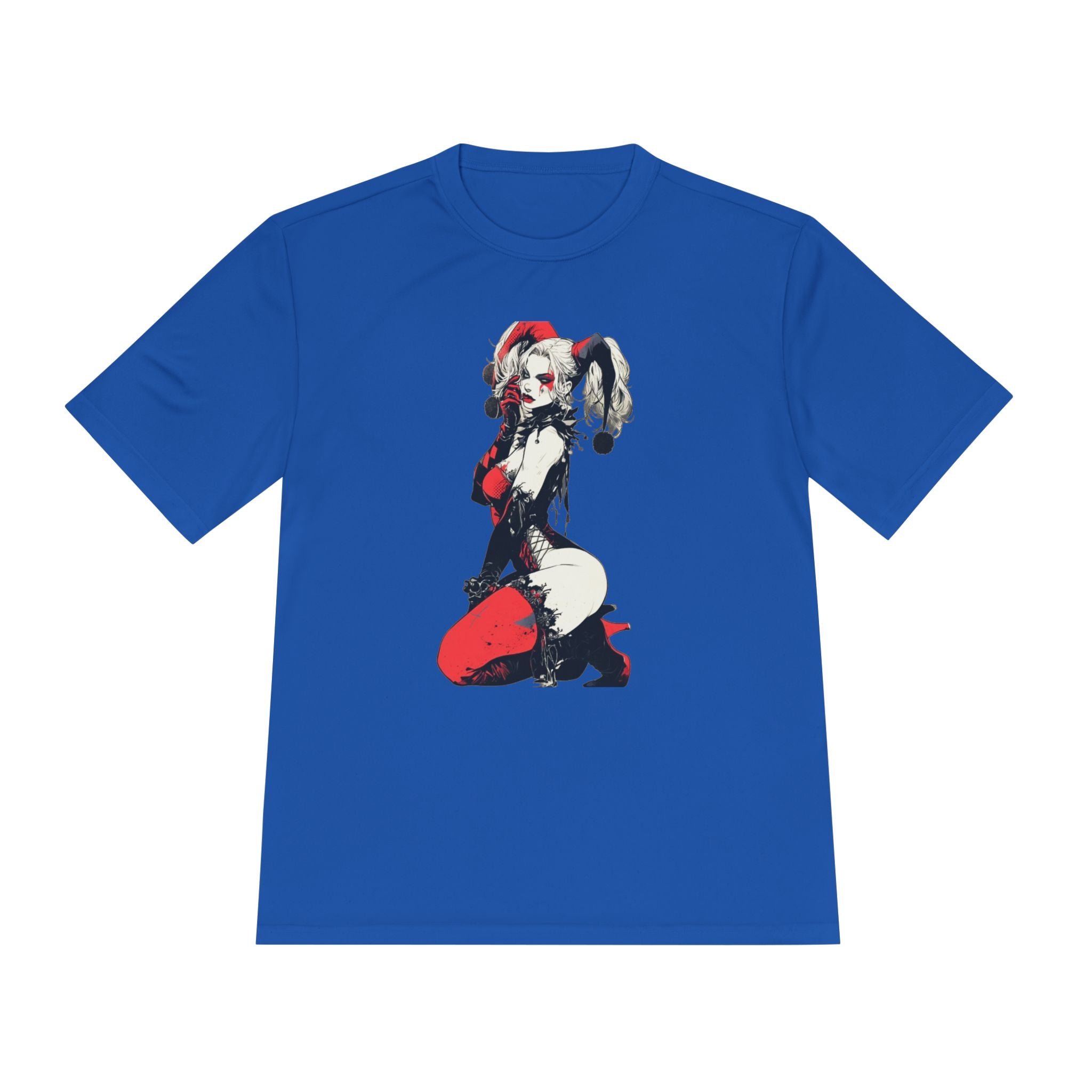Harlequin Pinup Character Tee | Red Black Joker Girl Illustration