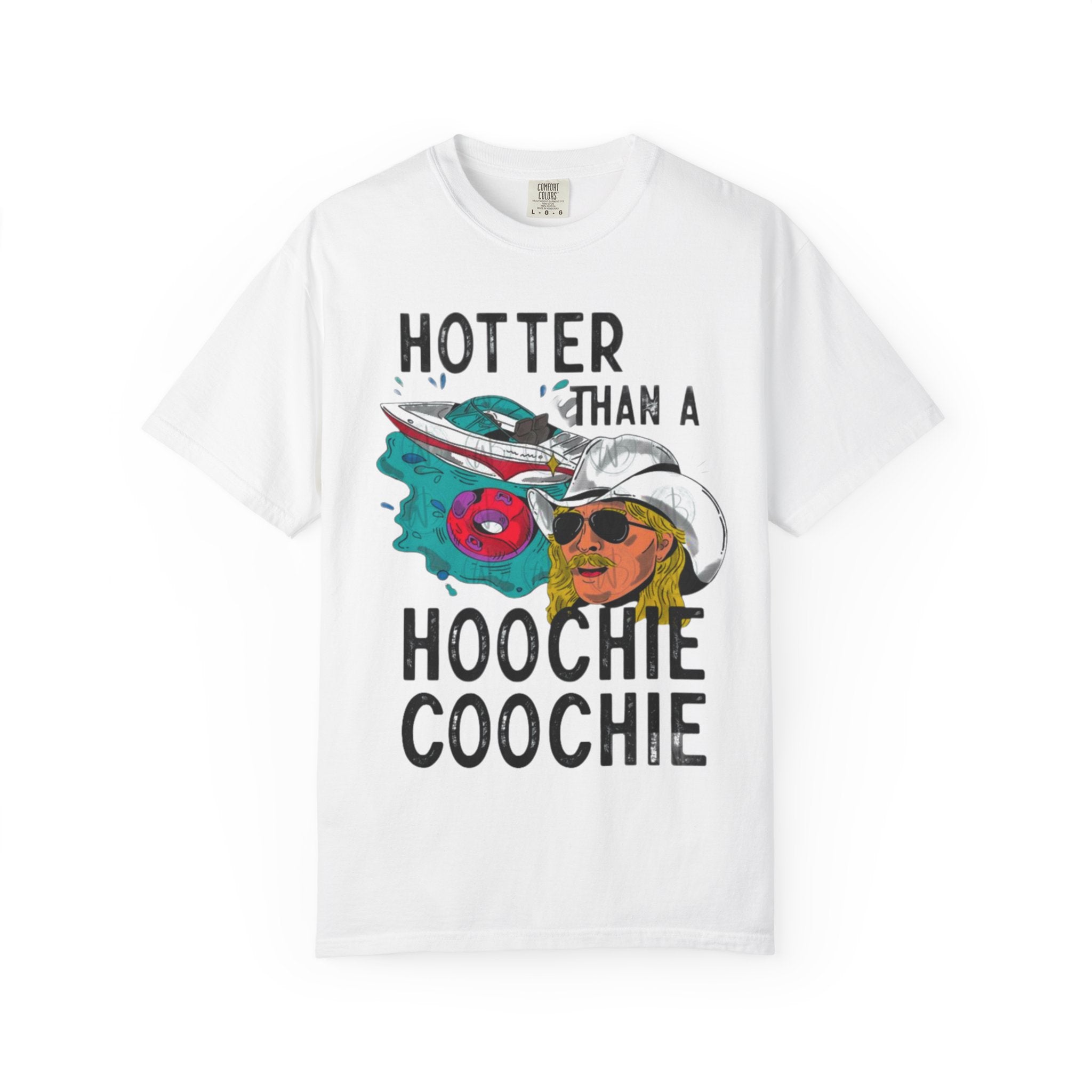 Hotter Than a Hoochie Coochie T-shirt | Retro Cowboy Illustration, Sunglasses & Roses