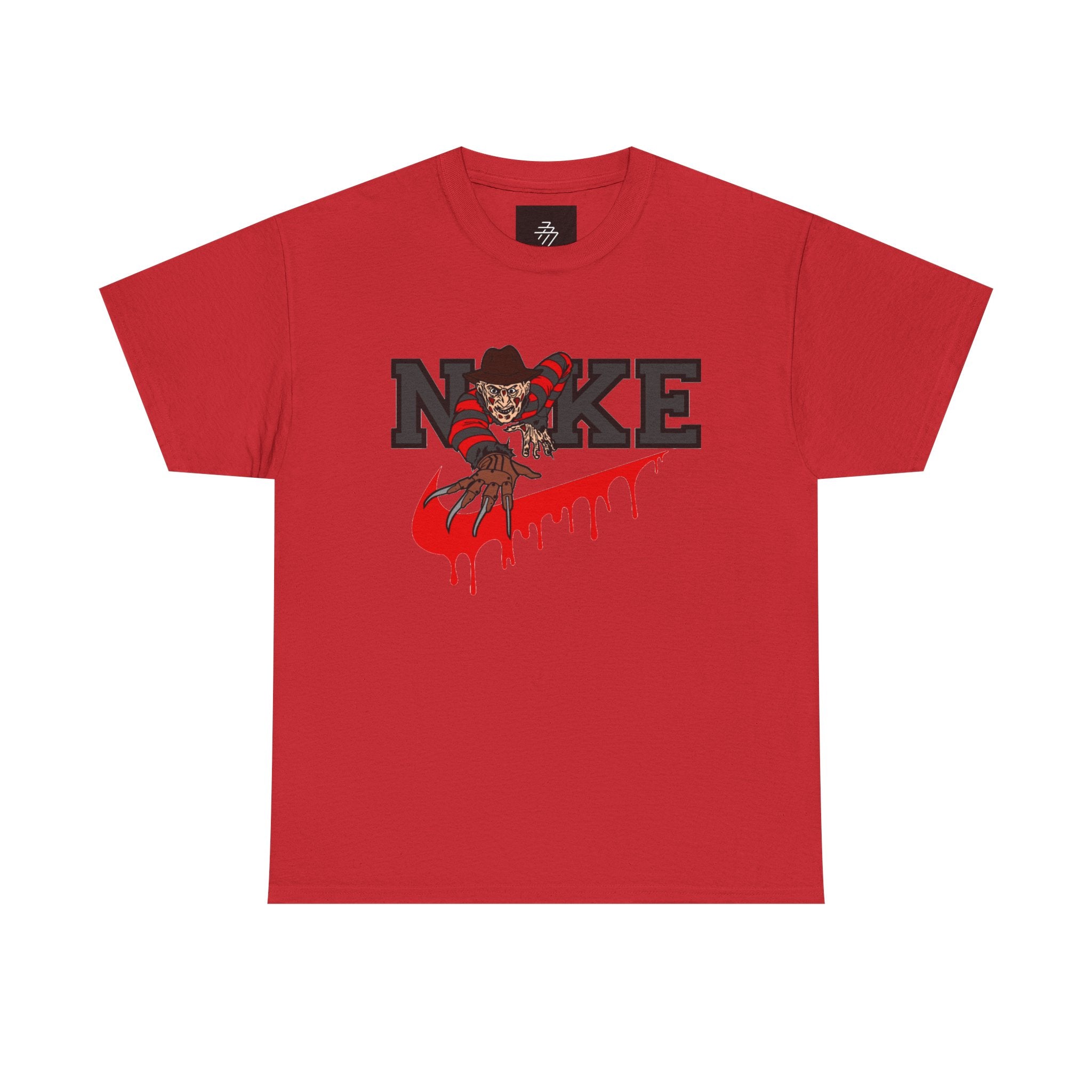 Horror-Inspired 'N@KE' Dripping Swoosh T-Shirt — Freddy Krueger Style Graphic Tee