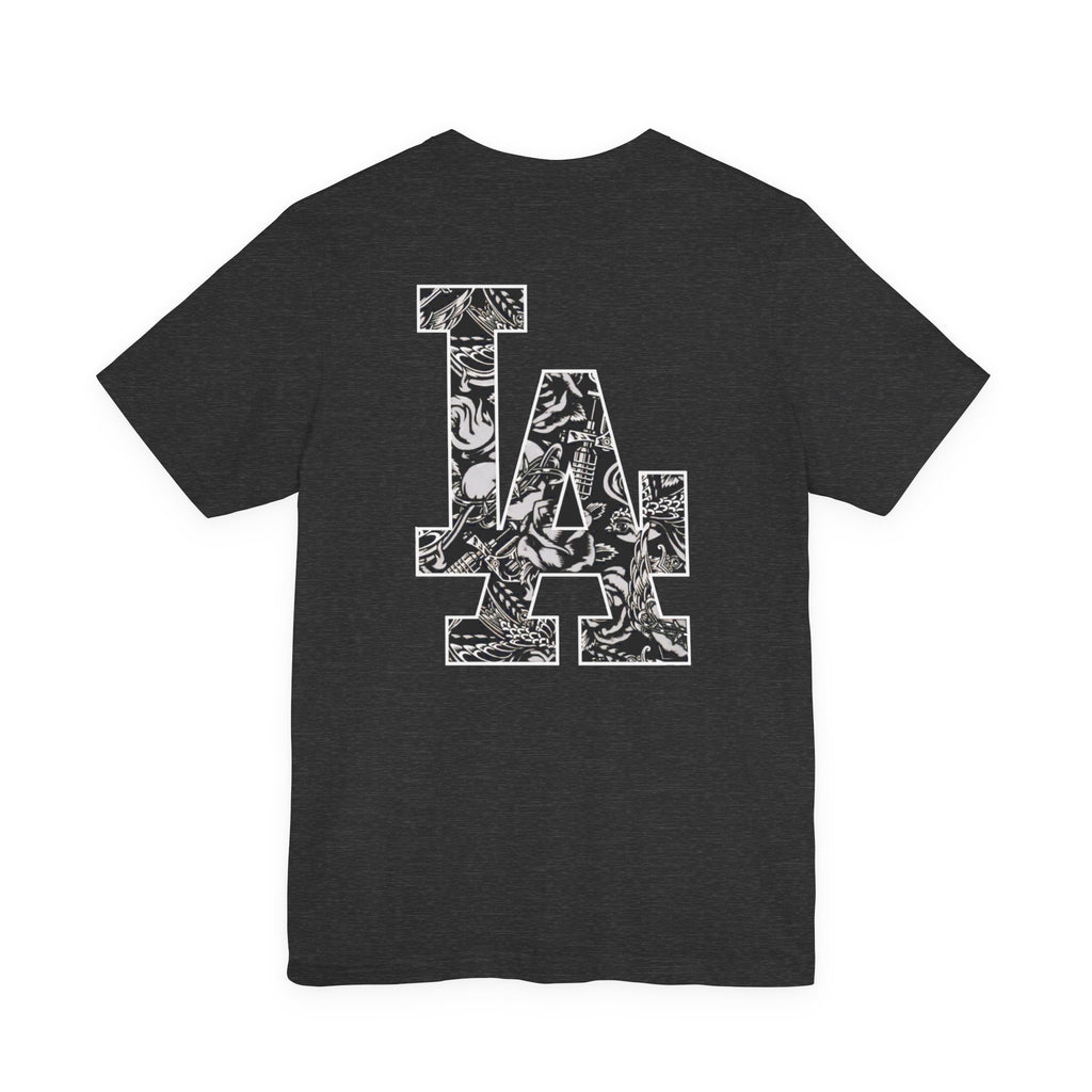 90s Hip Hop Group Illustration T-Shirt | LA Logo Back Print Tee