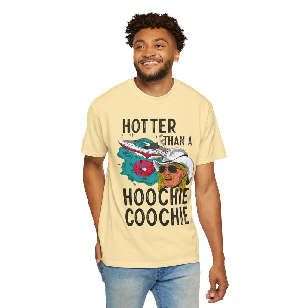 Hotter Than a Hoochie Coochie T-shirt | Retro Cowboy Illustration, Sunglasses & Roses