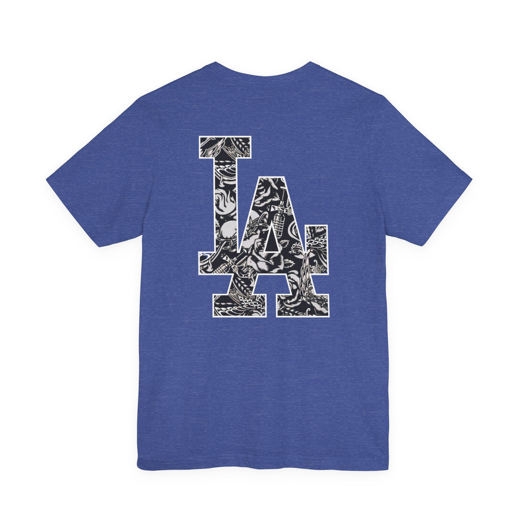 90s Hip Hop Group Illustration T-Shirt | LA Logo Back Print Tee