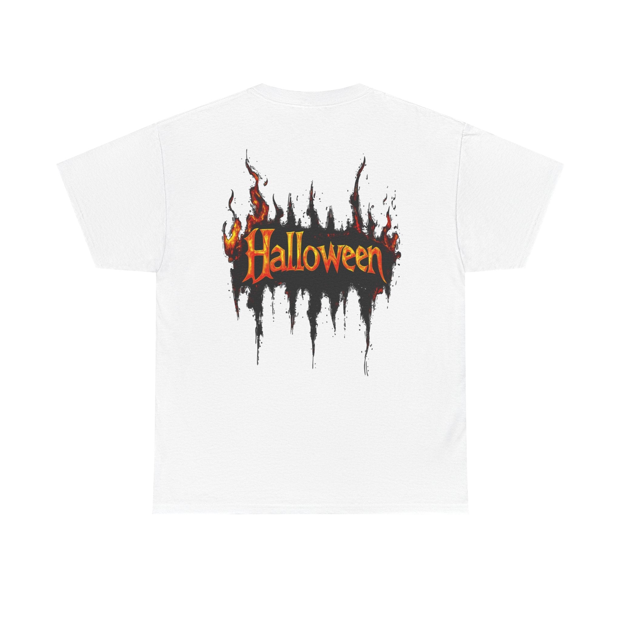 Halloween Pumpkin Mask T-Shirt — Spooky Flame Back Graphic