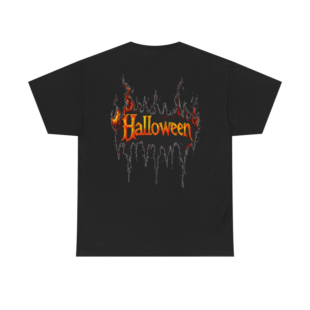 Halloween Pumpkin Mask T-Shirt — Spooky Flame Back Graphic