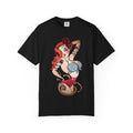 Pinup Girl Illustration T-Shirt | Retro Tattoo Art, Red Hair
