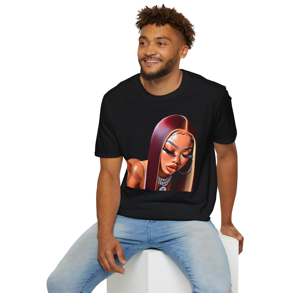 Stylized Black Woman Portrait T-Shirt | Digital Art, Bold Makeup
