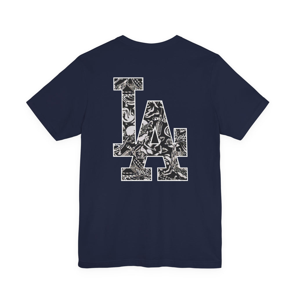 90s Hip Hop Group Illustration T-Shirt | LA Logo Back Print Tee