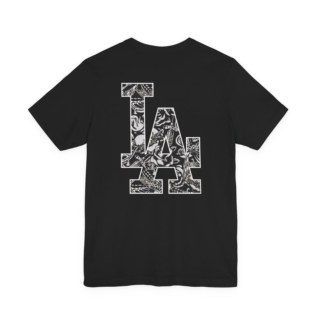 90s Hip Hop Group Illustration T-Shirt | LA Logo Back Print Tee