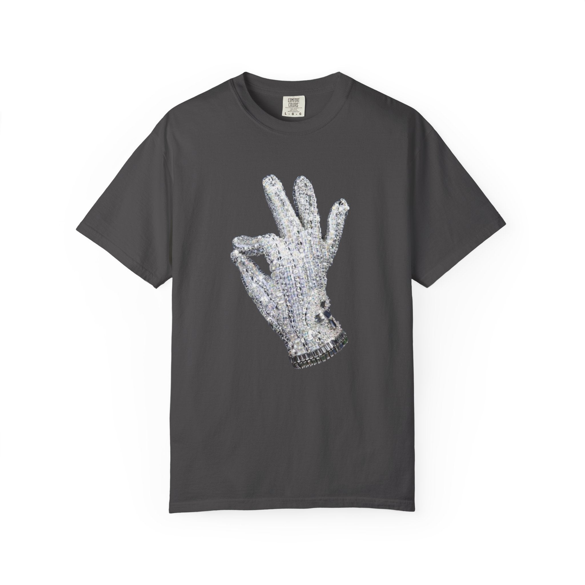 Sequined Glove Illustration T-Shirt | Signature Script Back