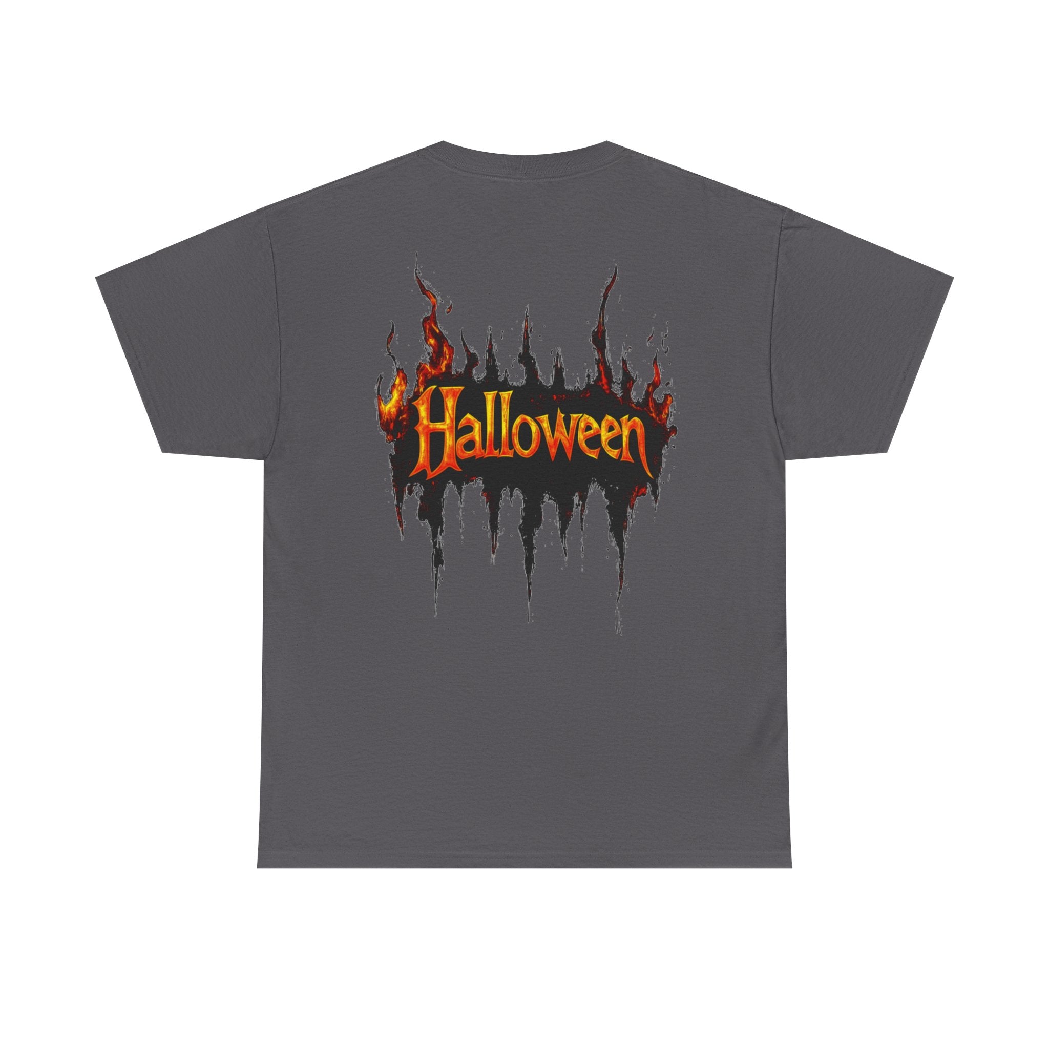 Halloween Pumpkin Mask T-Shirt — Spooky Flame Back Graphic