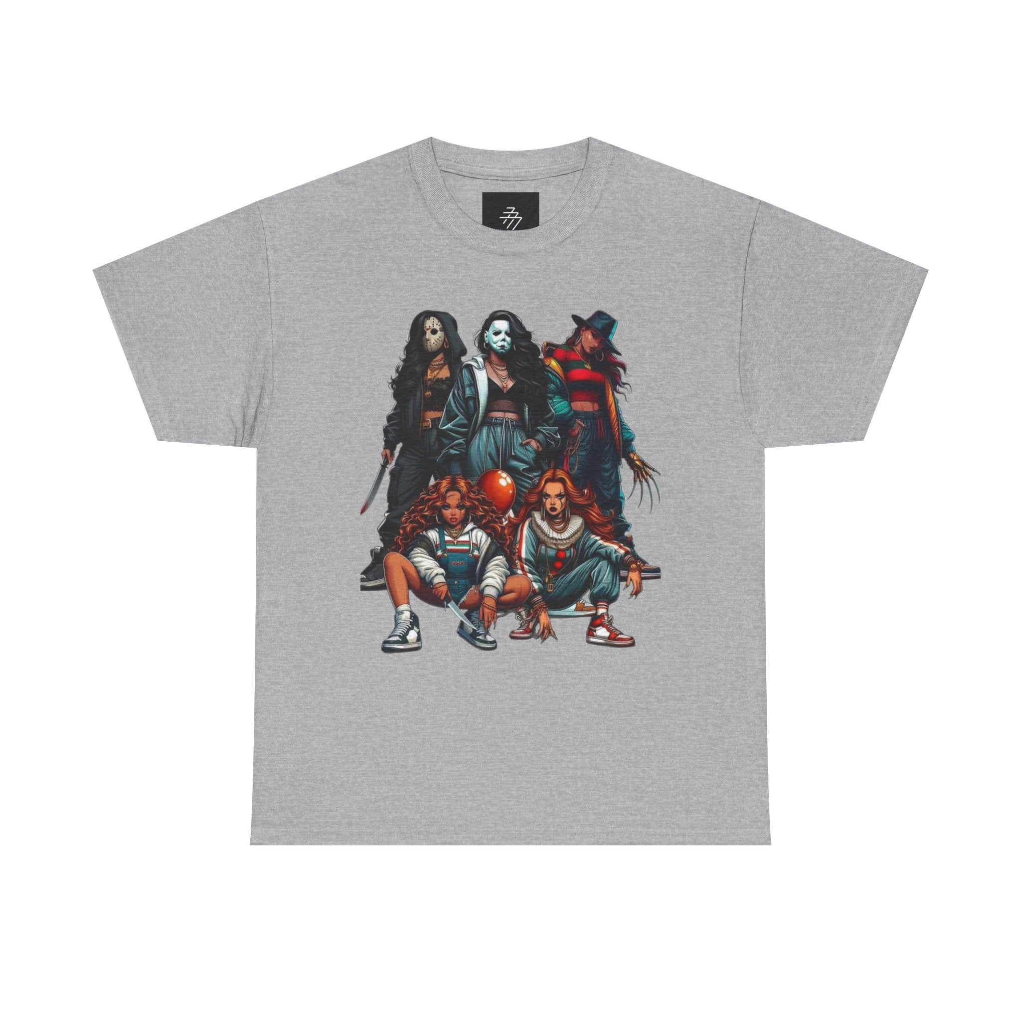 Horror Icons Squad Tee — Retro Slasher Movie Villains Graphic T-Shirt
