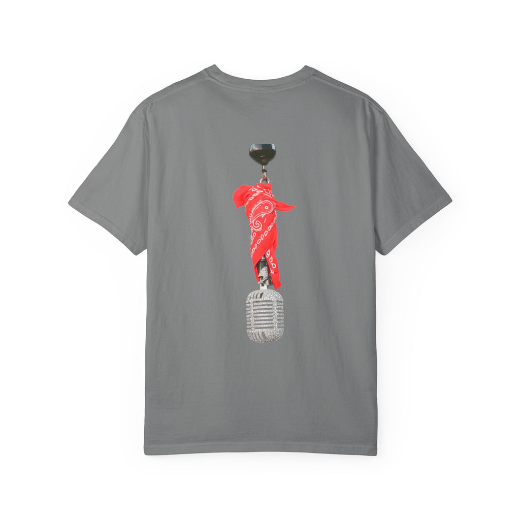 CB Graffiti Portrait T-shirt | Side Profile Photo Print, Back Microphone & Bandana Art
