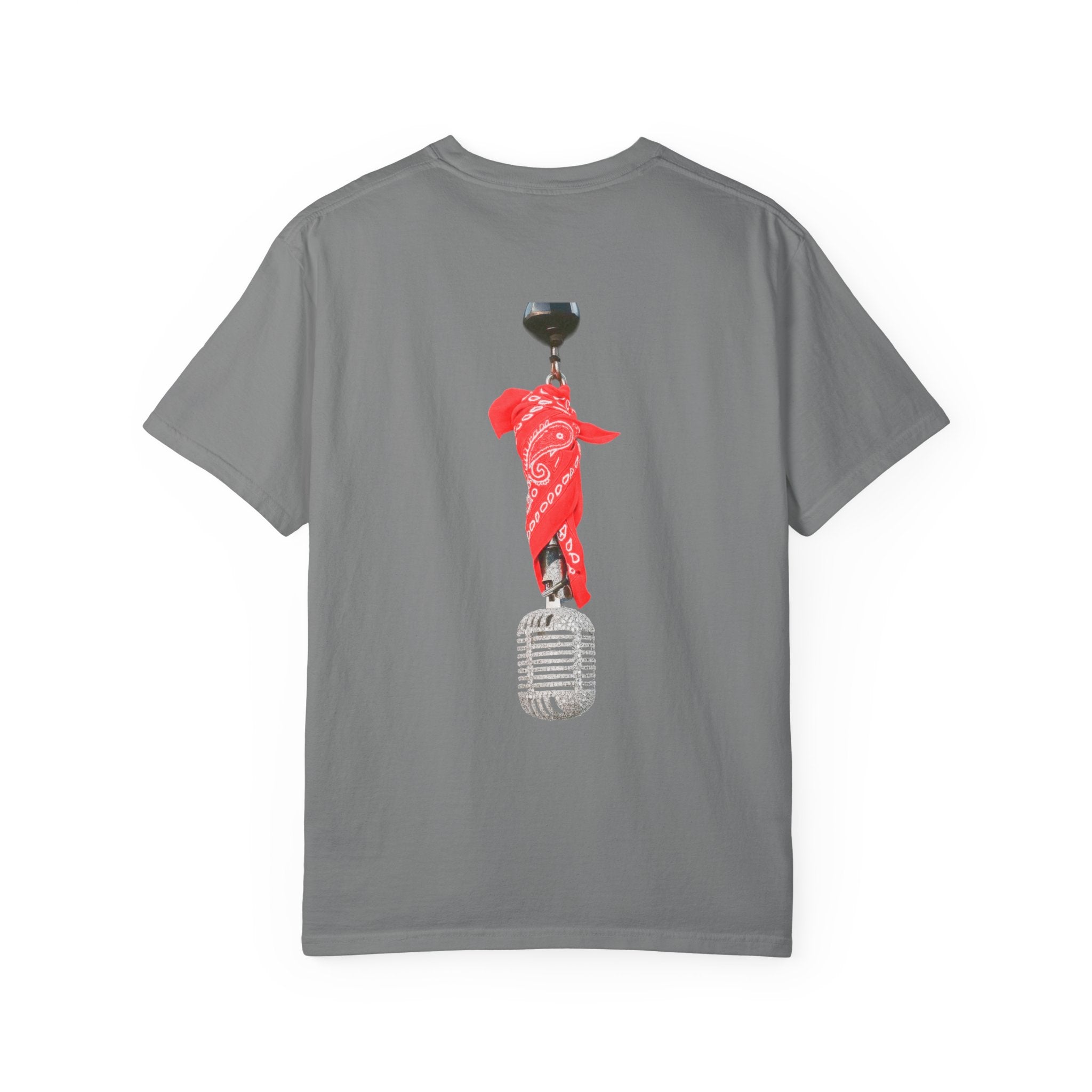 CB Graffiti Portrait T-shirt | Side Profile Photo Print, Back Microphone & Bandana Art