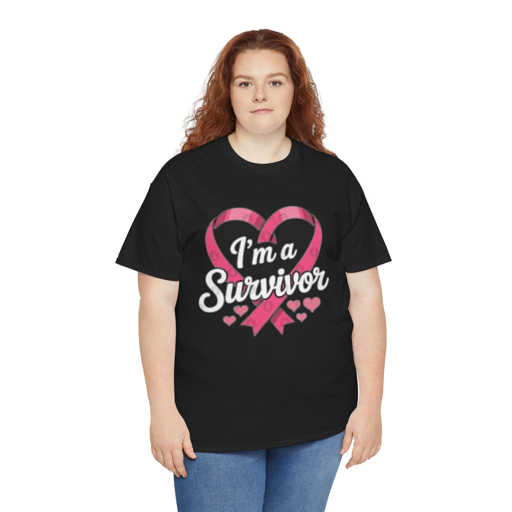 Breast Cancer Survivor Tee "I'm a Survivor" Heart Ribbon