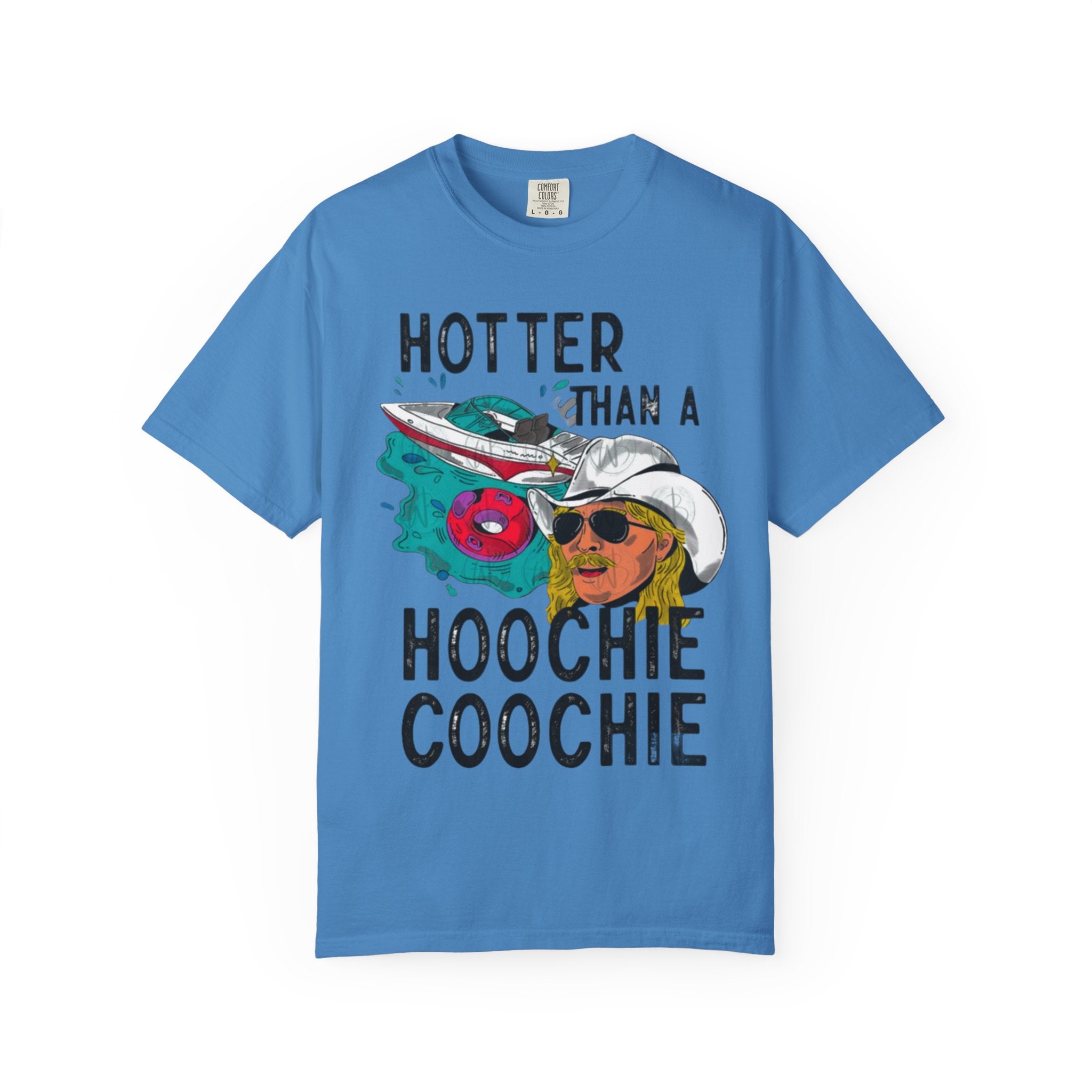 Hotter Than a Hoochie Coochie T-shirt | Retro Cowboy Illustration, Sunglasses & Roses
