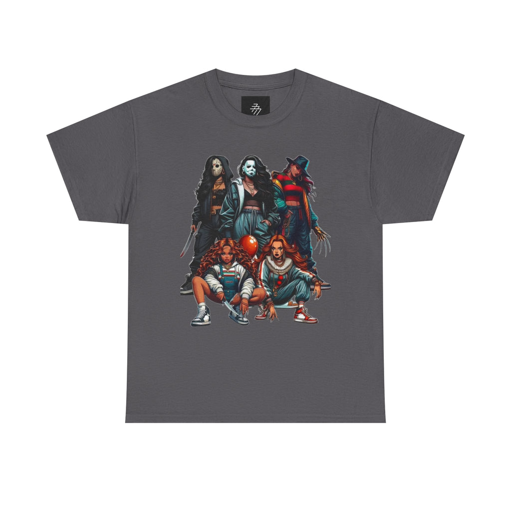 Horror Icons Squad Tee — Retro Slasher Movie Villains Graphic T-Shirt