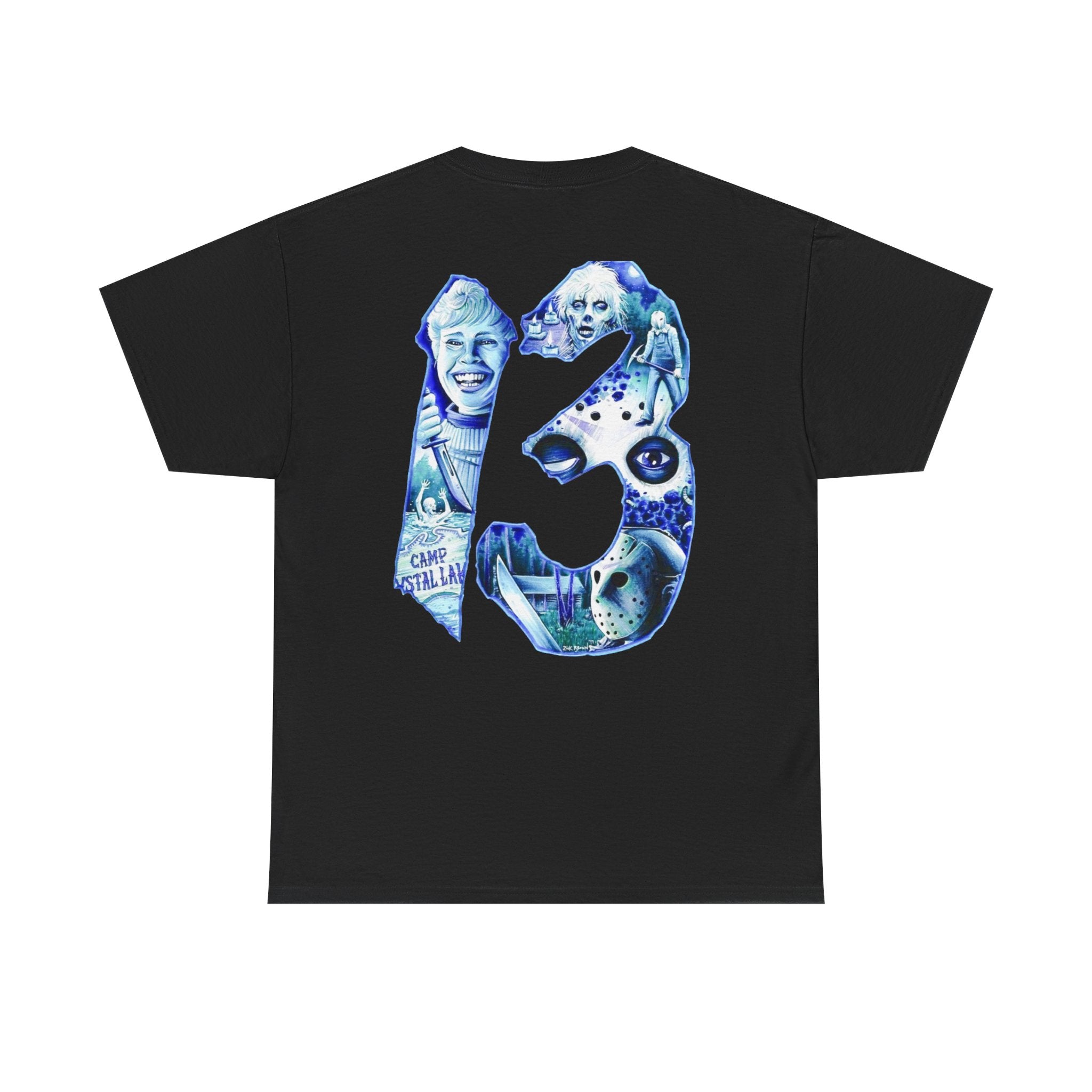 Horror Mask Graphic Tee — Jason '13' Slashed Vintage Horror Art T-Shirt