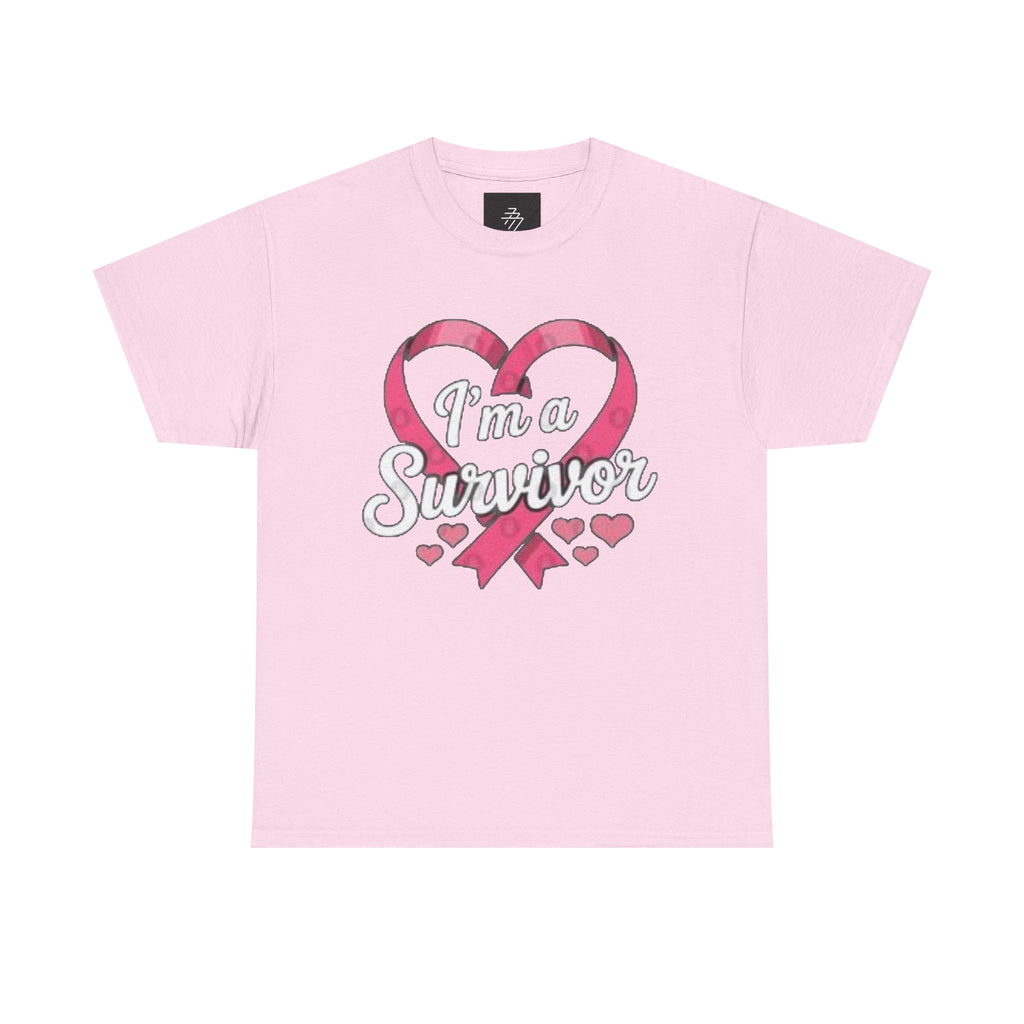 Breast Cancer Survivor Tee "I'm a Survivor" Heart Ribbon