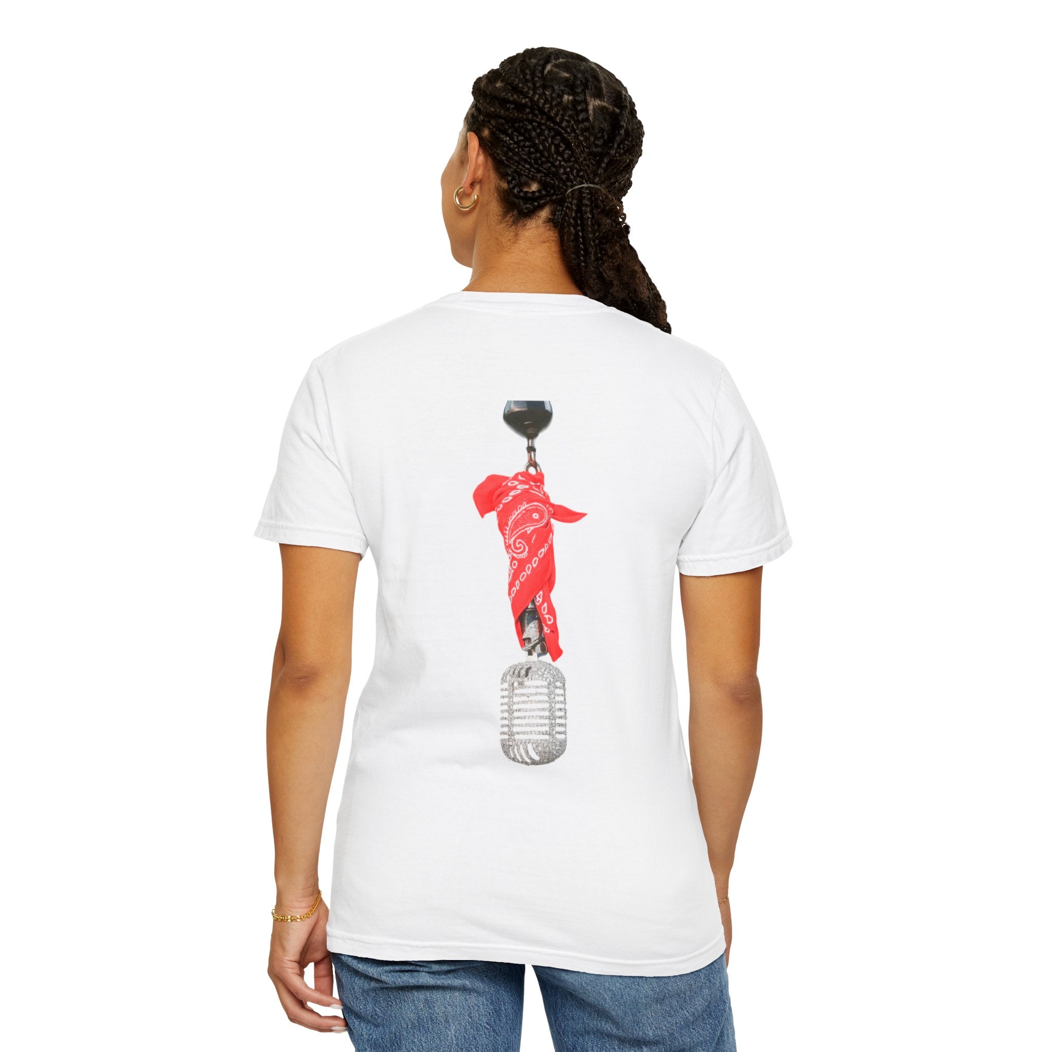 CB Graffiti Portrait T-shirt | Side Profile Photo Print, Back Microphone & Bandana Art