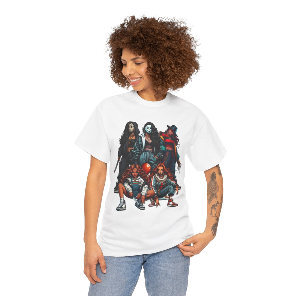 Horror Icons Squad Tee — Retro Slasher Movie Villains Graphic T-Shirt