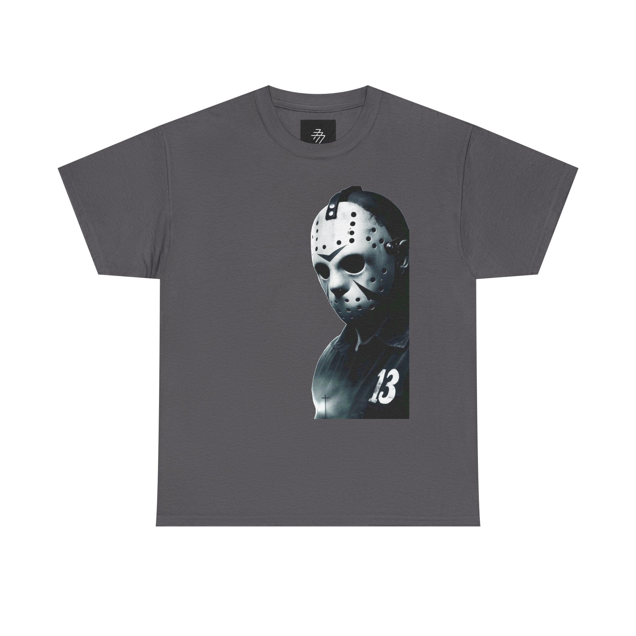 Horror Mask Graphic Tee — Jason '13' Slashed Vintage Horror Art T-Shirt