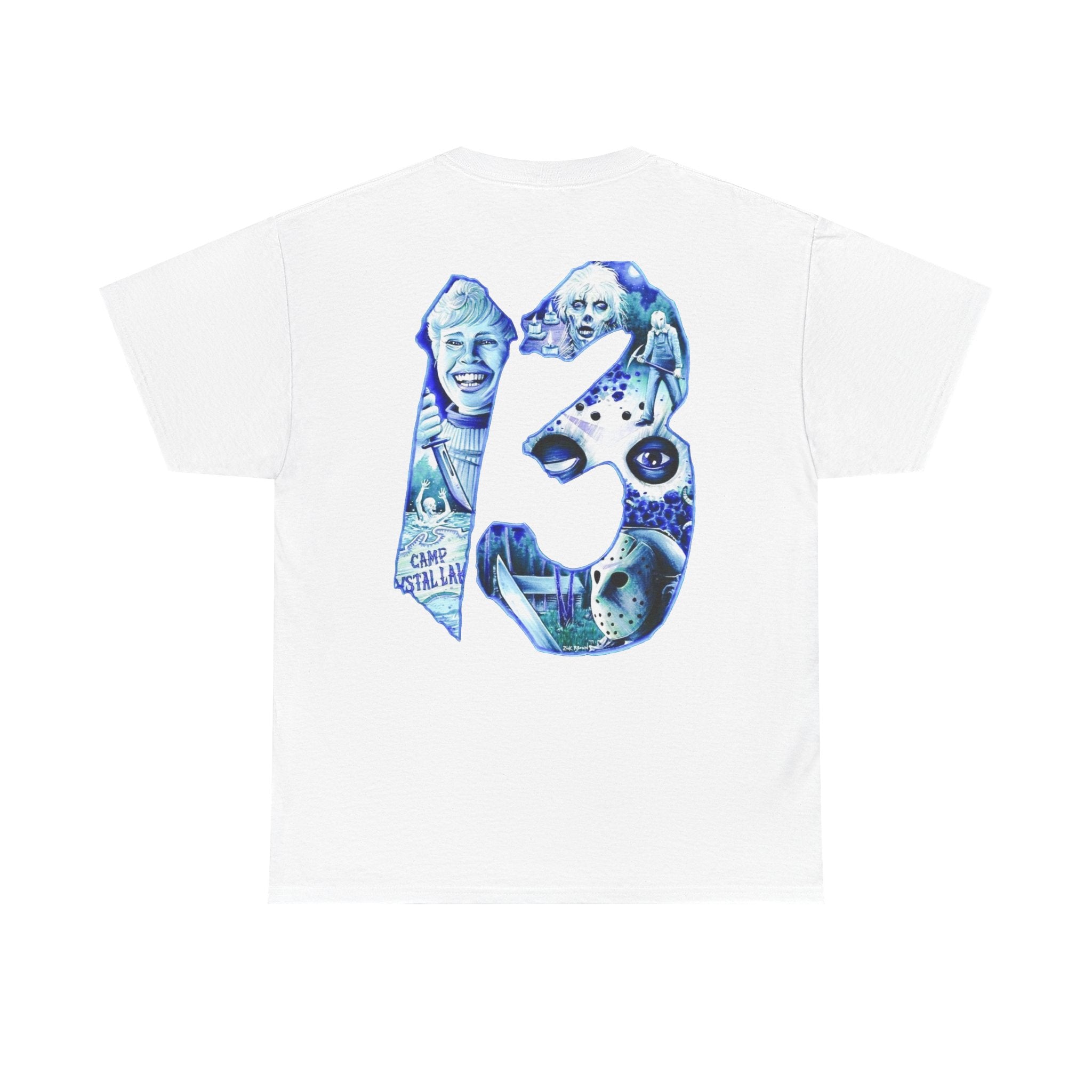 Horror Mask Graphic Tee — Jason '13' Slashed Vintage Horror Art T-Shirt